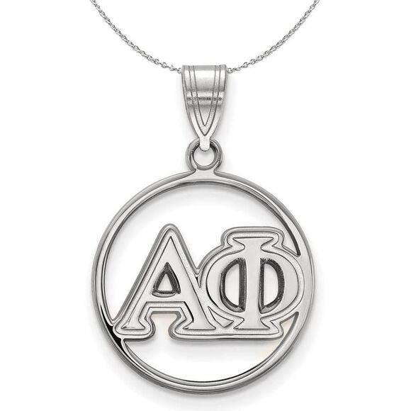 Sterling Silver Alpha Phi Medium Circle Greek Necklace - 24 Inch - Picture 1 of 8